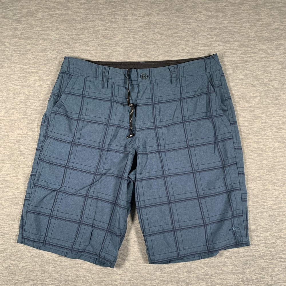 O'Neill Shorts Mens 34 Blue Plaid Chino Hybrid Boardwalk Stretch Beach Casual